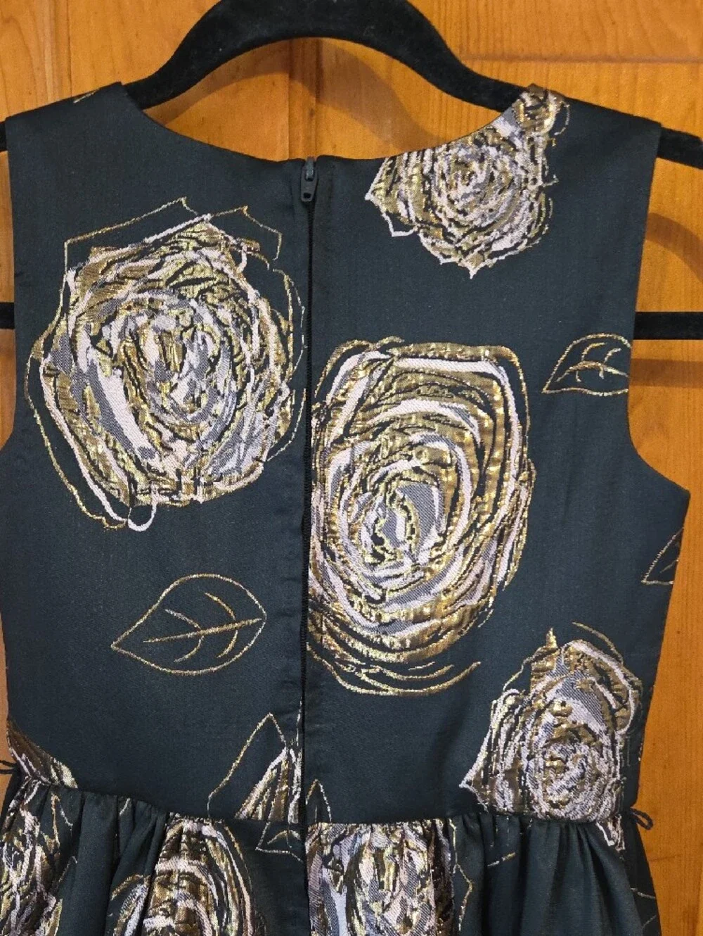 The Children's Place Black Dress with Metallic Gold Rose Print